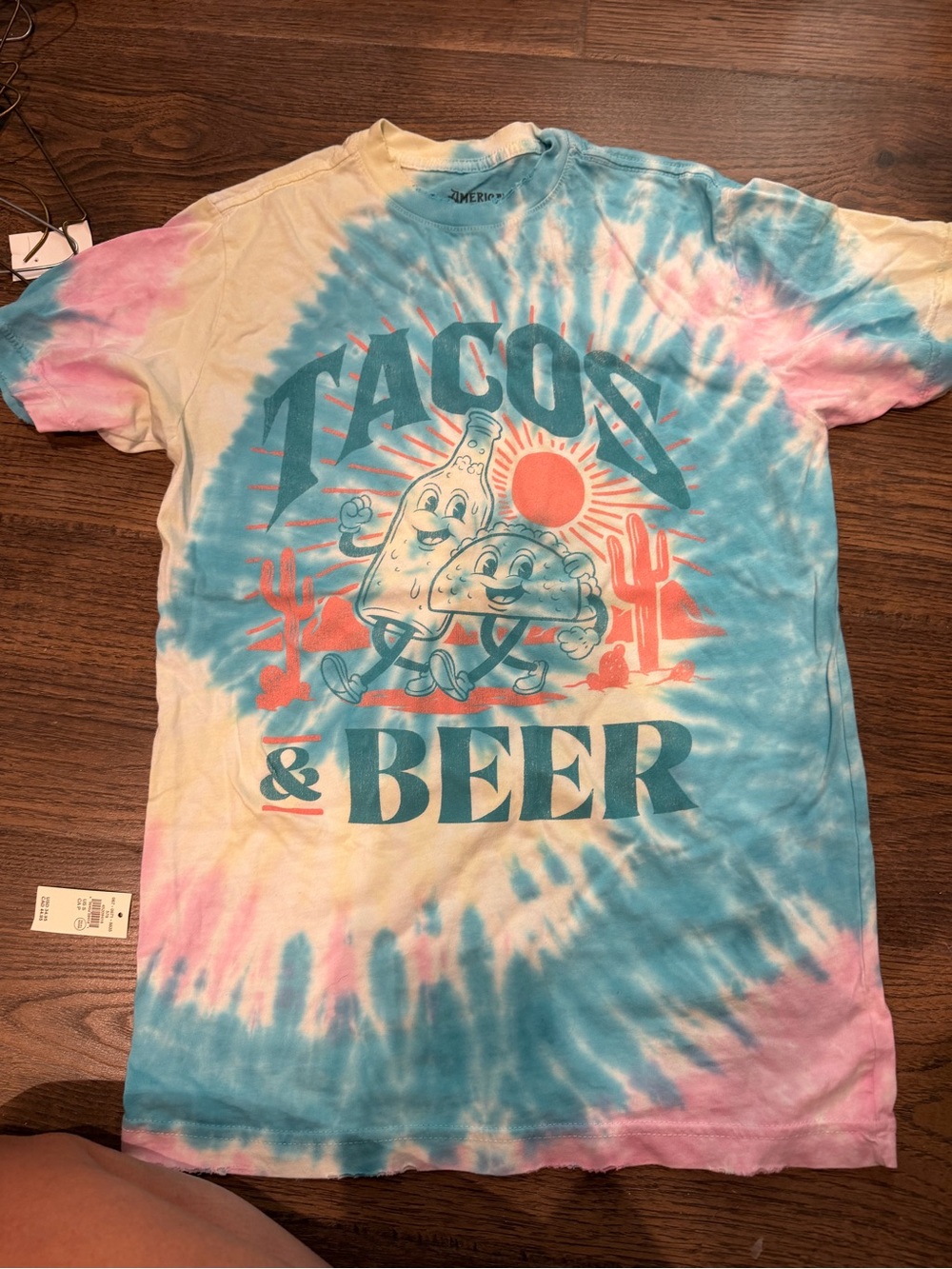 Buckle Tie-Dye 'Tacos & Beer' Short Sleeve Tee - Blue, Pink, Cream